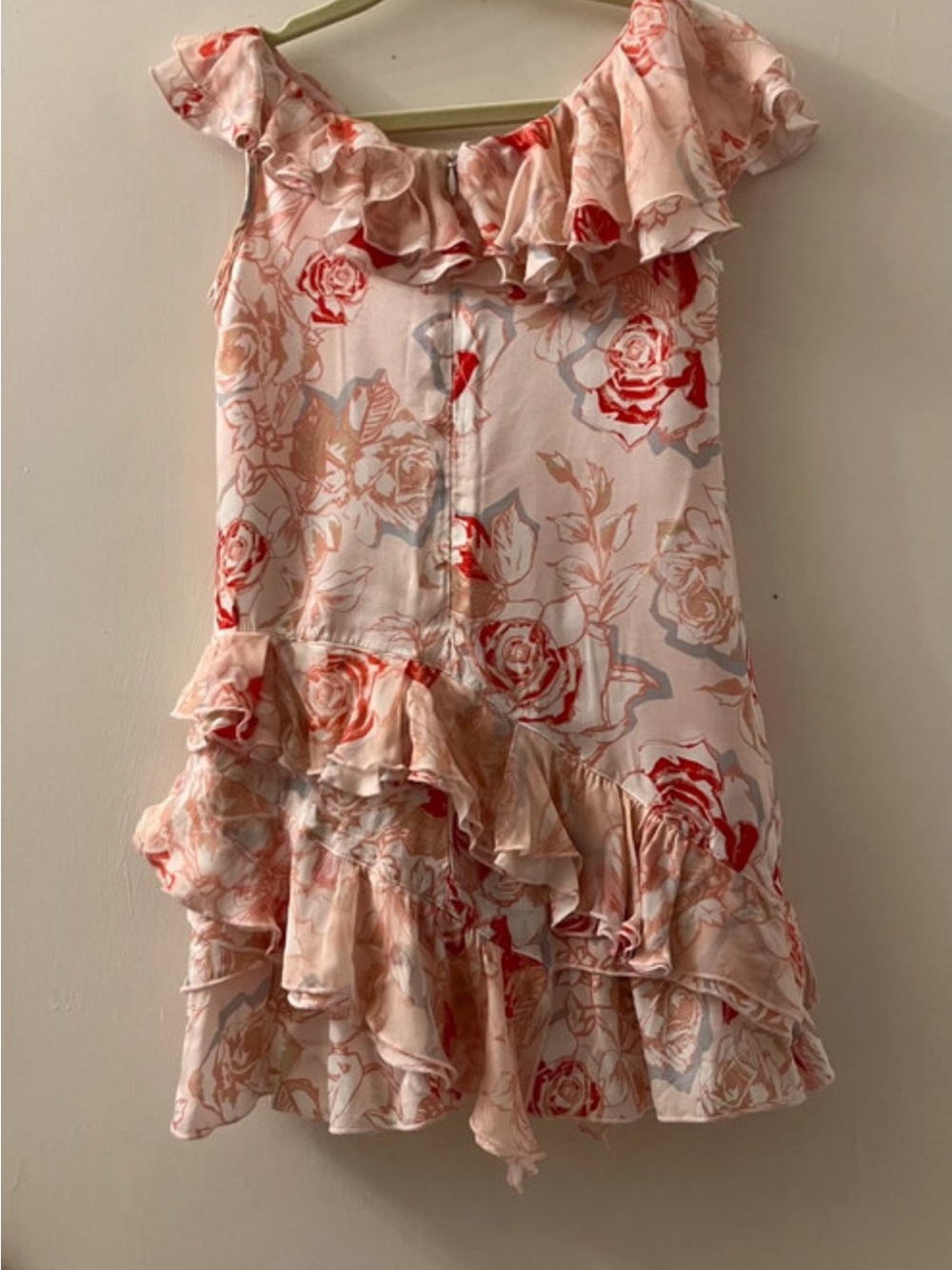 Blumarine Vintage Pink Red Floral Silk Ruffle Dress Girls 5-6